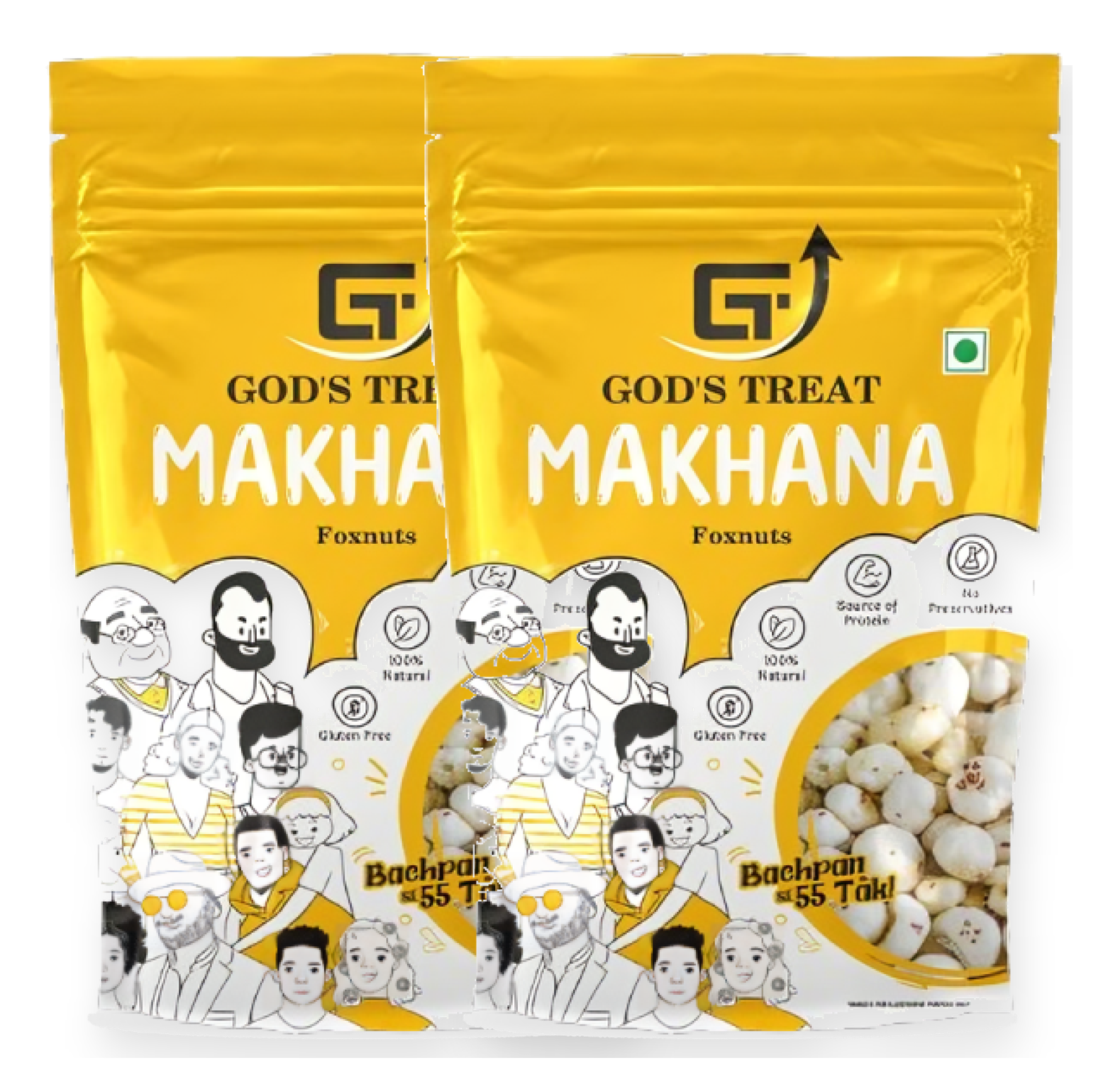 GOD'S TREAT Premium Makhana (Phool Makhana/Fox Nuts) 200g, Pack of 2 | Raw Jumbo Lotus Seeds | Healthy Cooking Snack | Rich in Protein, Fiber & Minerals | Gluten Free & Vegetarian