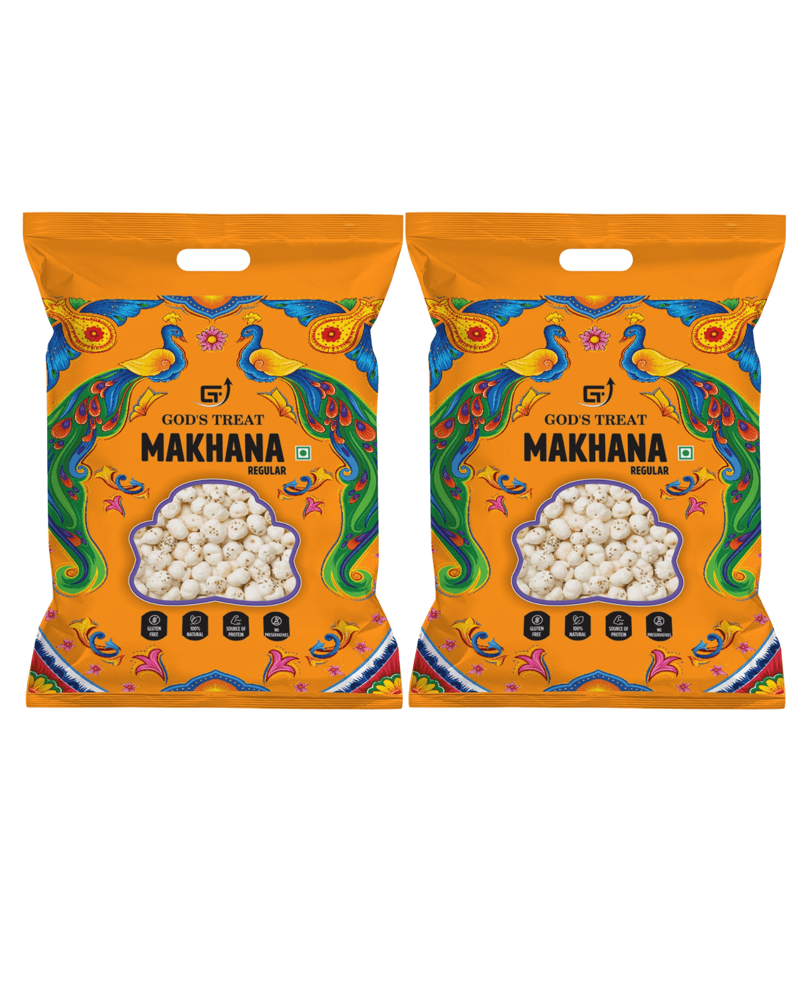 GOD'S TREAT Regular Raw Phool Makhana 250g | Pack of 2 | Healthy Regular Foxnuts | Organic | Gluten-Free | Protein-Rich & Natural Superfood