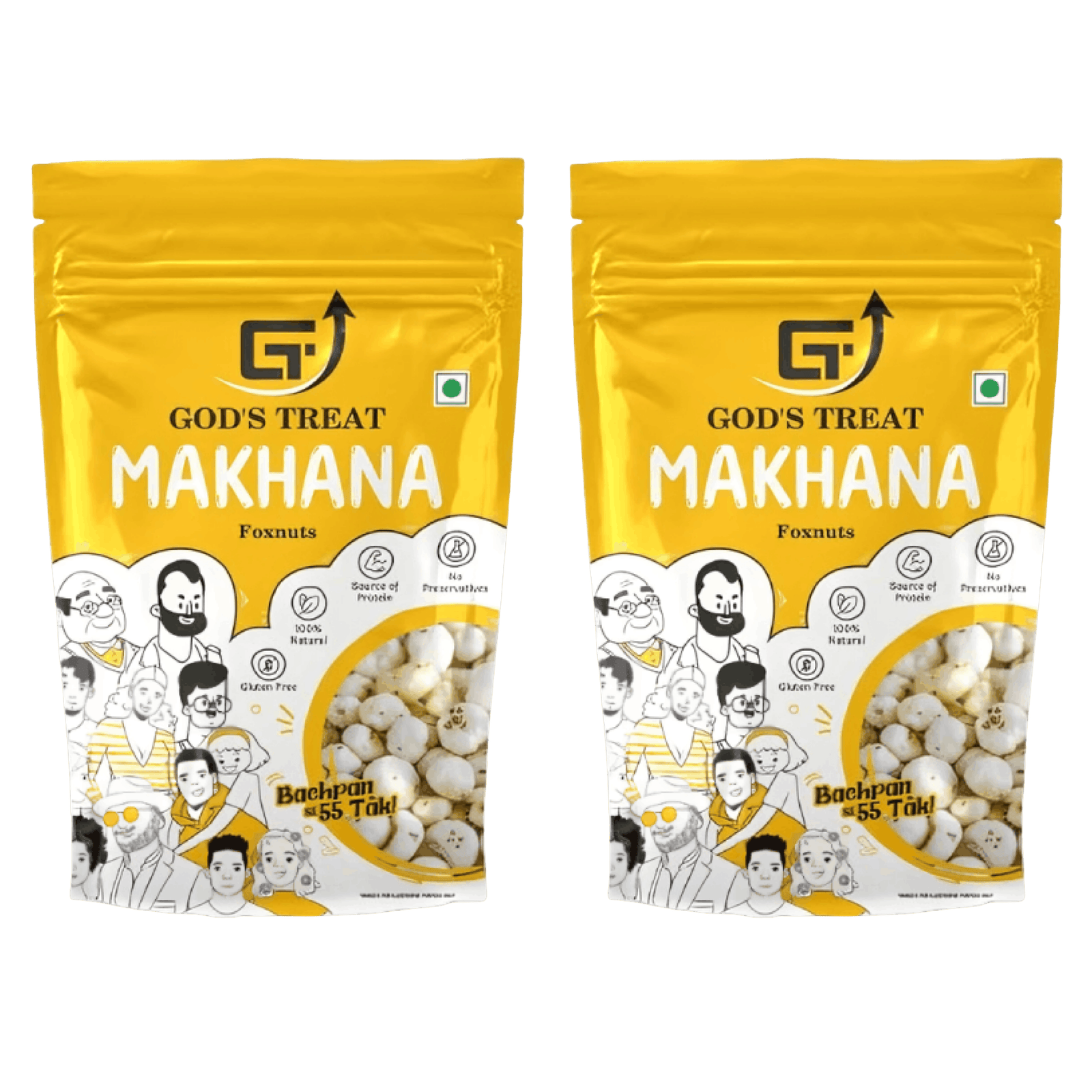 GOD'S TREAT Premium Makhana (Phool Makhana/Fox Nuts) 200g, Pack of 2 | Raw Jumbo Lotus Seeds | Healthy Cooking Snack | Rich in Protein, Fiber & Minerals | Gluten Free & Vegetarian