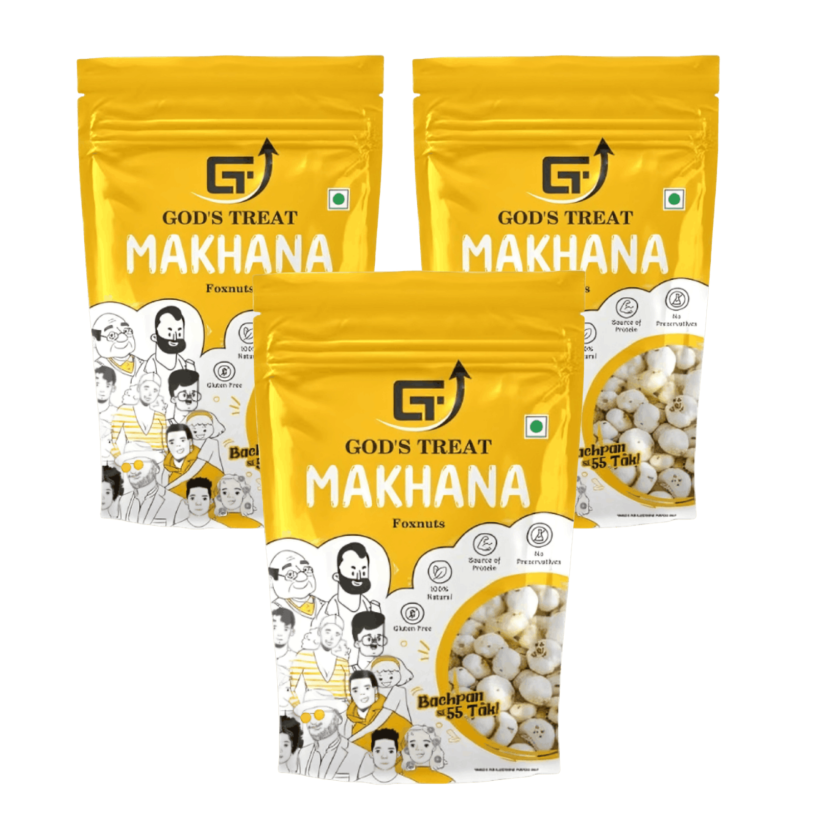 GOD'S TREAT Premium Makhana (Phool Makhana/Fox Nuts) 200g, Pack of 3 | Raw Jumbo Lotus Seeds | Healthy Cooking Snack | Rich in Protein, Fiber & Minerals | Gluten Free & Vegetarian