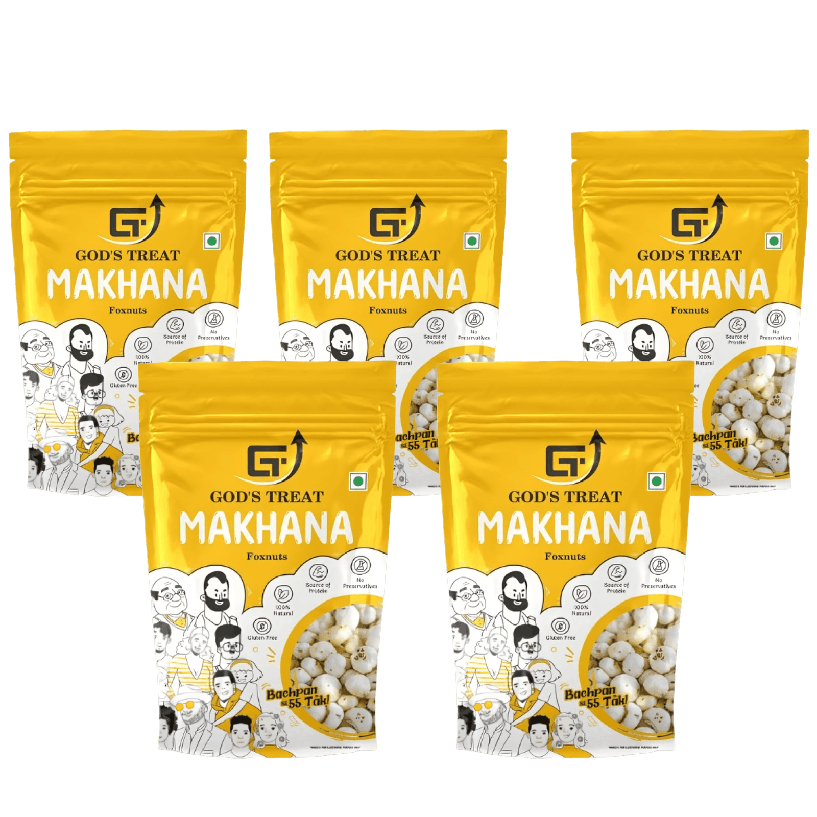 GOD'S TREAT Premium Makhana (Phool Makhana/Fox Nuts) 200g, Pack of 5 | Raw Jumbo Lotus Seeds | Healthy Cooking Snack | Rich in Protein, Fiber & Minerals | Gluten-Free & Vegetarian