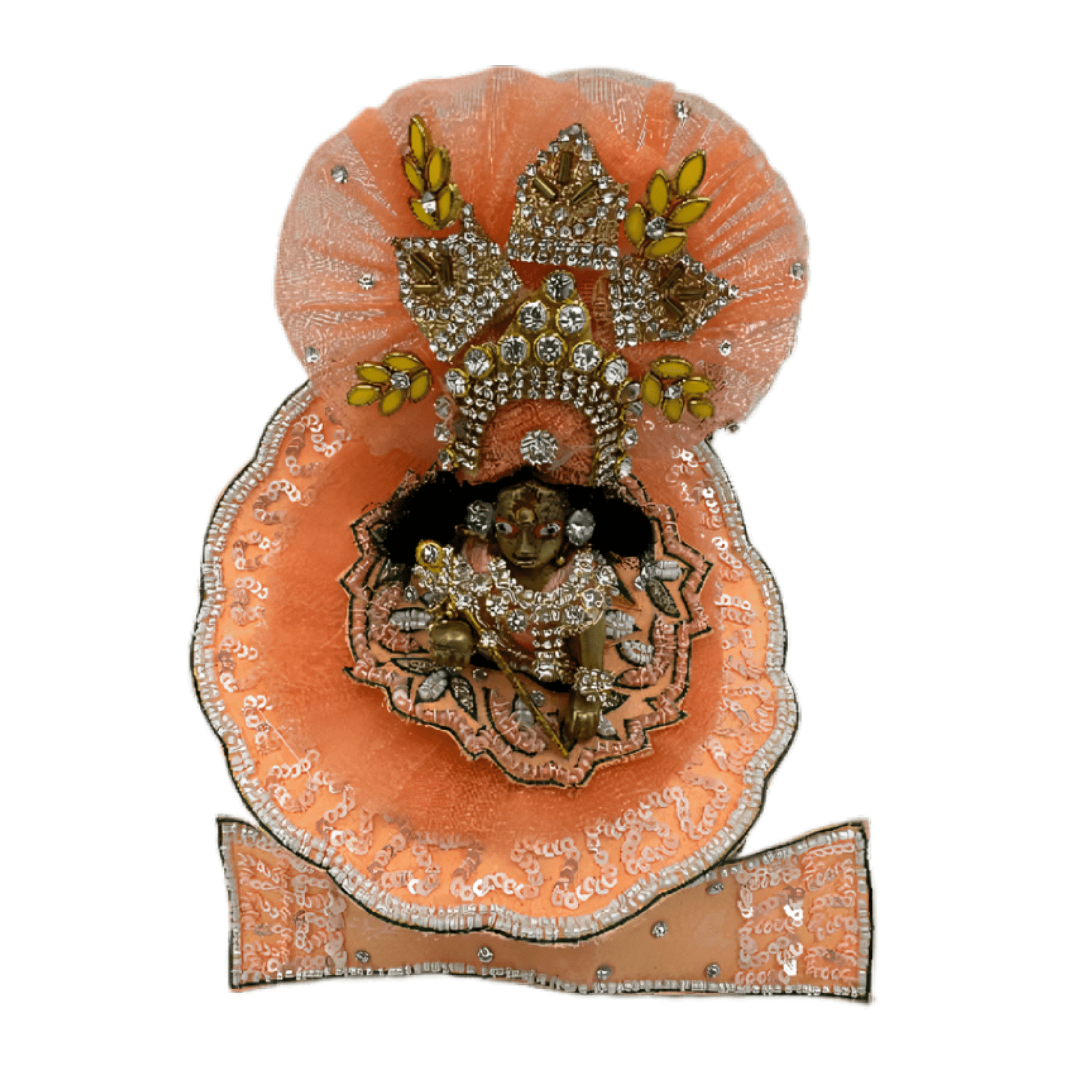 Kanha Ji Designer (Pack of 2) Poshak 3 No. Model,Heavy Zardozi Silk Net Dress for Krishna Ji | Thakur Ji, Bal Gopal Heavy Dress (Peach & Green, 6 Inch)