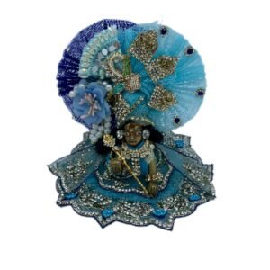 Kanha Ji Designer (Pack of 2) Poshak 4 No. Model,Heavy Zardozi Silk Net Dress for Krishna Ji | Thakur Ji, Bal Gopal Heavy Dress (Blue & Green, 8 Inch)