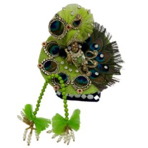 Kanha Ji Designer (Pack of 2) Poshak 4 No. Model,Heavy Zardozi Silk Net Dress for Krishna Ji | Thakur Ji, Bal Gopal Heavy Dress (Peach & Green, 8 Inch)