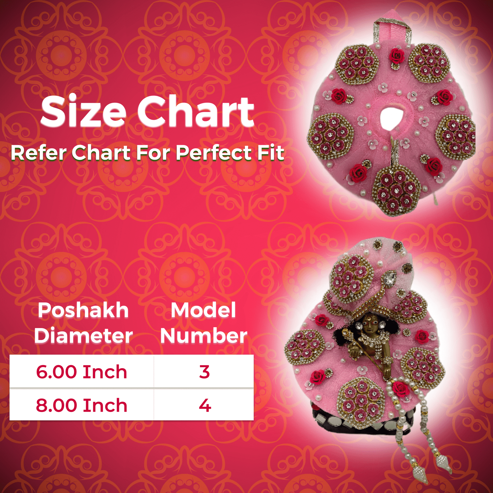 Kanha Pink Poshak | 3 No. Model | Size - 6 Inch Designer Poshak with Neckless, ANG Rakha and Beautiful Pagri | Heavy Zardozi Silk Net Dress for Krishna Ji | Thakur Ji - Image 4