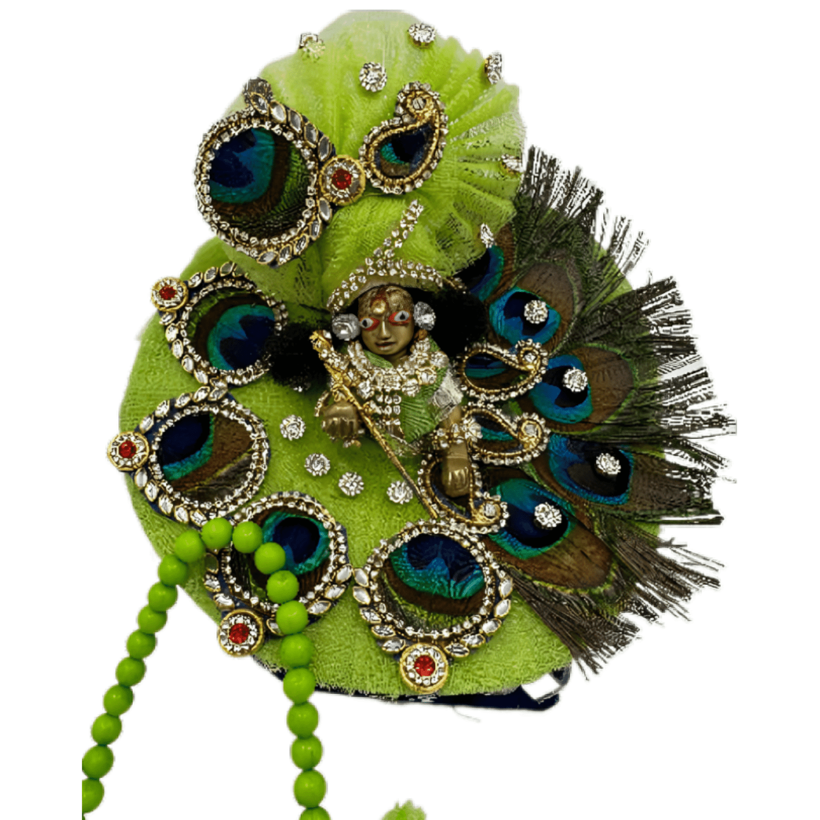 Kanha Ji Designer (Pack of 2) Poshak 4 No. Model,Heavy Zardozi Silk Net Dress for Krishna Ji | Thakur Ji, Bal Gopal Heavy Dress (Pink & Green, 8 Inch) - Image 3