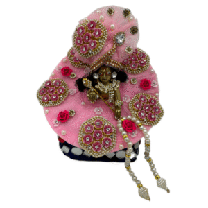 Kanha Pink Poshak | 3 No. Model | Size - 6 Inch Designer Poshak with Neckless, ANG Rakha and Beautiful Pagri | Heavy Zardozi Silk Net Dress for Krishna Ji | Thakur Ji