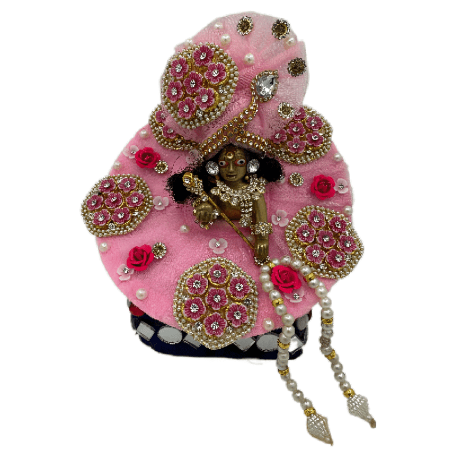 Kanha Ji Designer (Pack of 2) Poshak 3 No. Model,Heavy Zardozi Silk Net Dress for Krishna Ji | Thakur Ji, Bal Gopal Heavy Dress (Pink & Peach, 6 Inch)